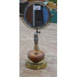 Adjustable brass shaving stand with circular mirror, brush and bowl Please note descriptions are not