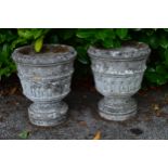 Pair of goblet shape garden urns - 17.5" tall Please note descriptions are not condition reports,