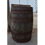 Oak barrel with metal banding Please note descriptions are not condition reports, please request