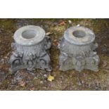 Pair of weathered column tops or bases Please note descriptions are not condition reports, please