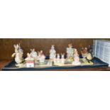 Group of eleven Royal Albert Beatrix Potter figures to include: Appley Dapply with gold back stamp