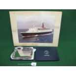 Circa 1960's mounted colour photograph of Cunard's Queen Elizabeth II, signed by five crew members