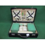 Brexton picnic case in black with china plates and cups, two tins, Thermos and cutlery Please note