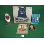 Mixed lot of tobacco advertisements to comprise: card - Black cat 17" x 16" (possibly part of a box)