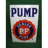 Large enamel advertising sign for BP Sealed Pump, white and blue letters on red, white and blue