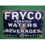 Enamel advertising sign for Fryco Aerated Waters & Beverages, Sole Manufacturers - R Fry & Co.