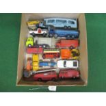 Box of loose Dinky diecast vehicles to include: Slumberland Guy lorry, Talbot Lago racing car,