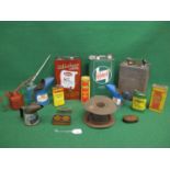 Box of oil cans and pourers to include: Sterling Oil and Smiths Bluecol together with an unusual