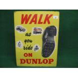 1953 card counter top stand Walk As You Ride On Dunlop featuring a car, bus, bicycle, motorcycle and