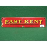 Enamel door plate for East Kent, black shaded yellow letters on a red ground - 15.75" x 3.5"