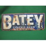 Enamel sign for Batey's Ginger Beer At Meals, white letters on a blue ground with a red border - 54"