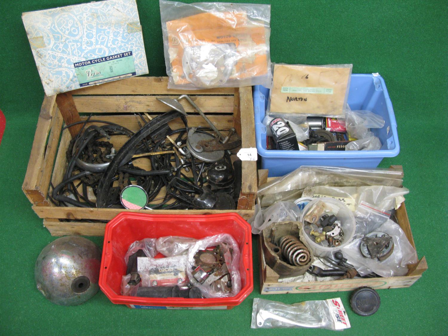 Four crates of motorcycle parts mostly for Norton together with Honda and Villiers items Please note