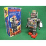 Boxed battery operated tinplate and plastic Fighting Robot, Made in Japan by SH - 11.25" tall and