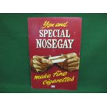 Large thick card advertisement for You And Special Nosegay Make Fine Cigarettes, yellow and white