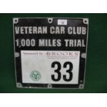 Aluminium plaque for Veteran Car Club 1000 Miles Trial, Sponsored By Brooks Auctioneers, For Entrant