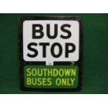 Double sided black and white enamel Bus Stop street sign with Southdown Buses Only in green and