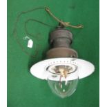 Sugg copper and brass railway station gas lamp with green enamel shade and fitted glass bowl - 14"