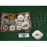 Two boxes of motoring related china and glass items from manufacturers Wade, Denby, Sandlandware etc