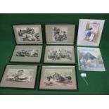 Six framed and mounted prints of action packed real motor racing events - 13.25" x 10.25" together