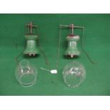 Closely matched pair of indoor Sugg Waiting Room gas lamps with clear glass bowls, believed to be