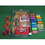 Box of boxed Rio and Polistil Model cars, a Yanmar tractor and loose Corgi John Player Special F1