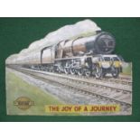 Thick card advertisement featuring LMS 4-6-2 No. 6200 Princess Elizabeth and train titled The Joy Of