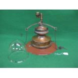 Sugg copper and brass railway station gas lamp with brown enamel shade and a glass globe - 14" dia