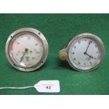 1920's-1930's Smiths nickel plated clockwork dashboard clock - 3.5" dia (working) and a Smiths 5-