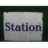 Enamel sign Station, blue letters on a white ground of unknown origin - 40" x 30" Please note