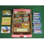 Box of boxed diecast model buses from EFE, Corgi, Matchbox and Classic Bus to include: Jersey