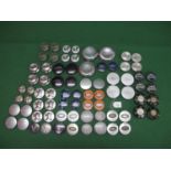Seventy five plastic branded wheel centres from Alpha Romeo, Ford, Maserati, Land Rover, 0.Z Racing,