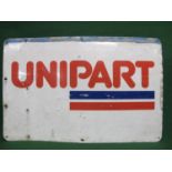 Aluminium sign for Unipart, red letters with red and blue stripe on a white ground - 29.75" x 19.