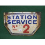 Possibly American forecourt enamel sign for Station Service No. 2, blue and red letters on a white