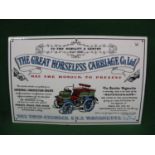 Reproduction enamel sign advertising the 1896 Wagonette from Daimler, four colours on a white ground