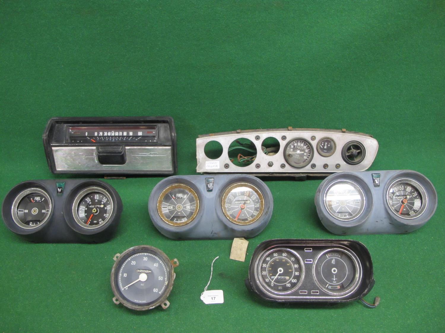 Six dashboard dial binnacles believed to be from: Vauxhall Viva Mk1, Ford Escort and Citroen