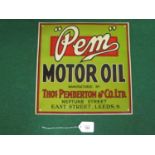 Circa 1930's poster for Pem Motor Oil Manufactured By Thomas Pemberton & Co. Ltd, Leeds, white,