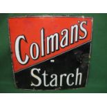 Enamel advertising sign for Colman's Starch, white letters on red and black grounds - 38" x 36"