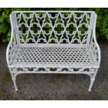 Late 20th century white painted metal gothic style garden bench - 38" wide Please note