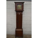 Oak cased grandfather clock with brass dial, bearing the name S Hubbert, Marshfield - 72.5" tall