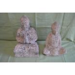 Two garden Buddha statues - 11.25" and 13.5" tall Please note descriptions are not condition