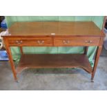 Edwardian mahogany inlaid two drawer side table with lower tier - 47" wide Please note