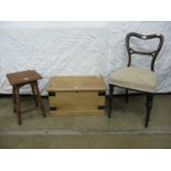 Pine box, mahogany chair and an occasional table Please note descriptions are not condition reports,