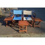 Group of five folding directors chairs and three folding drinks tables Please note descriptions