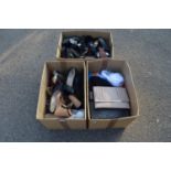 Three boxes of ladies shoes, belts and handbags etc Please note descriptions are not condition