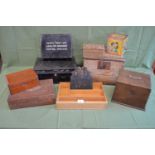 Group of tin and wooden boxes of various sizes Please note descriptions are not condition reports,