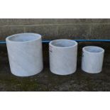 Set of three marble effect circular planters - largest 14.75" tall Please note descriptions are