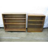 Glazed mid century bookcase - 27.25" wide and an open bookcase - 36" wide Please note descriptions