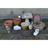 Quantity of garden pots, bird bath and garden ornaments Please note descriptions are not condition