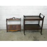 Mahogany wall cabinet and tea trolley Please note descriptions are not condition reports, please