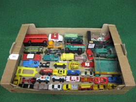 Box of approx forty diecast vehicles from Corgi, Solido, Dinky, Hot Wheels, Majorette, Corgi Juniors